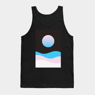 Full Moon Abstract Landscape Ocean Waves Tank Top